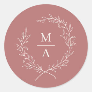 Adesivo Marsala Simple Elegante Laurel Wreath Monograma