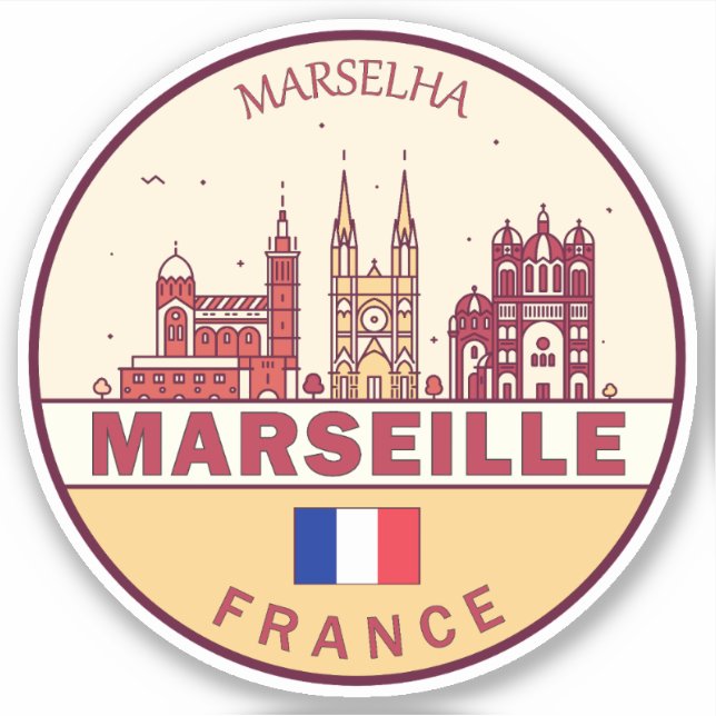 Adesivo Marselha França City Skyline Emblem (Frente)