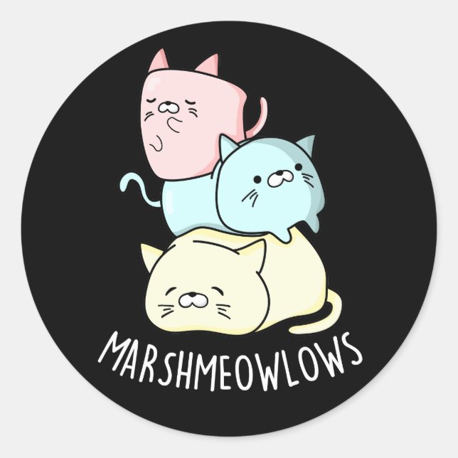 Adesivo Marsh-meow Engraçado Gato Marshmallow Pun Dark BG (Frente)