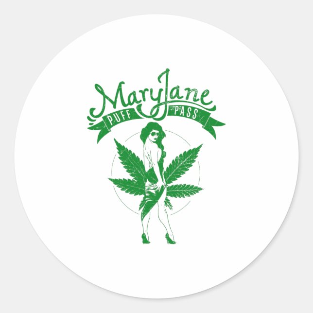 Adesivo Mary Jane Puff Pass Mulher Trabalho de arte verde (Frente)