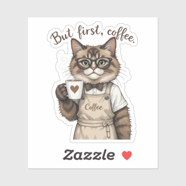Adesivo Mas Primeiro, Gato Café (Folha)
