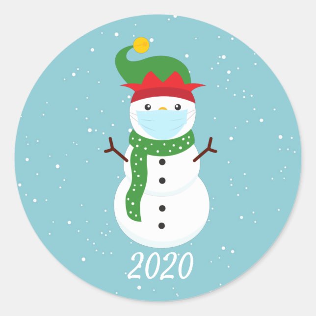 Adesivo Máscara de Natal 2020 Homem de Neve Quarentena (Frente)