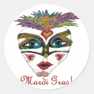 Adesivo Máscara de Pena Brilhante Colorida de Mardi Gras