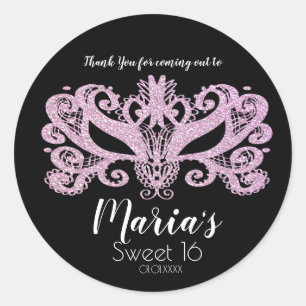 Adesivo Máscara de Purpurina Rosa para Festa de Máscaras c