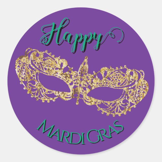 Adesivo Máscara Mardi Gras Ouro Brilhante Elegante (Frente)