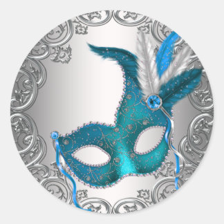 Adesivo Máscara Prata Azul Turquesa Mascarada Selo Envelop