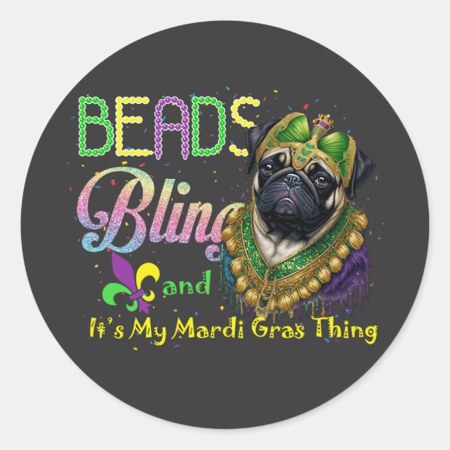 Adesivo Mascarada de Carnaval do Miçanga Bling Pug Mardi G (Frente)