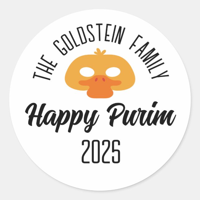 Adesivo Mascarada de máscara de pato de Purim (Frente)