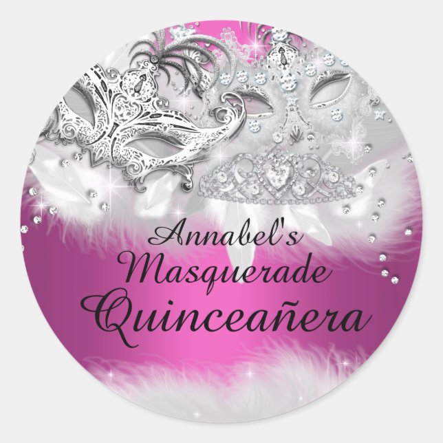 Adesivo Mascarada de Quinceanera, Coletor de Cinza Rosa Qu (Frente)