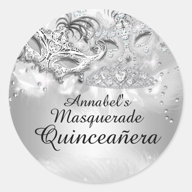 Adesivo Mascarada de Quinceanera Silver Sparkle (Frente)