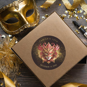 Adesivo Mascarada Quinceanera Red Dourado V2 ID1031