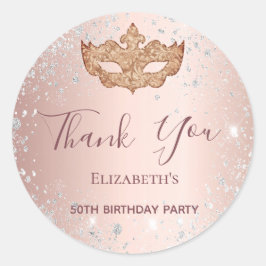 Adesivo Mascarada rosa de ouro prata Obrigado