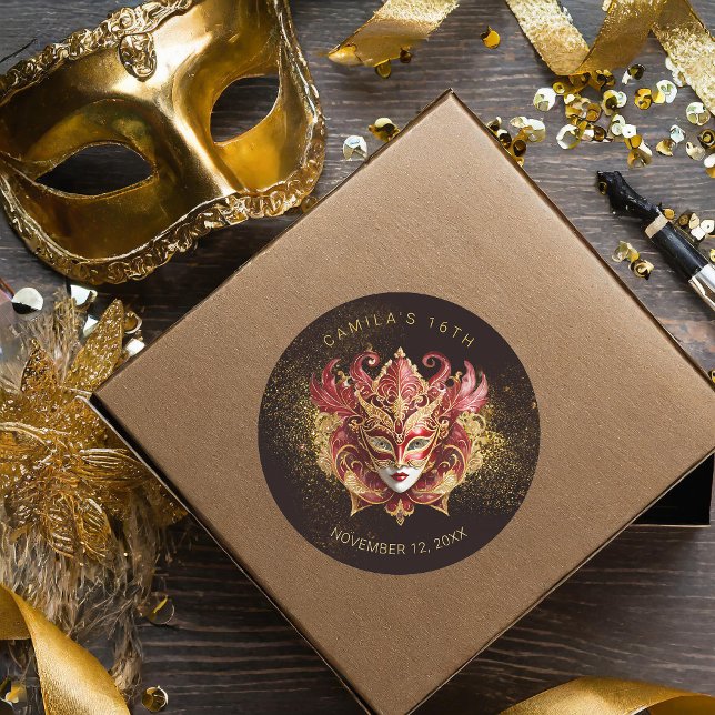 Adesivo Mascarada Sweet 16 Red Dourado V2 ID1032 (Criador carregado)