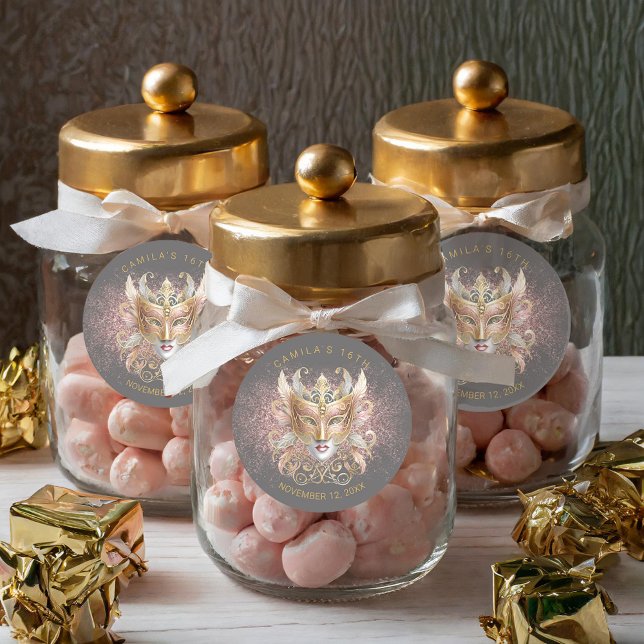 Adesivo Mascarada Sweet 16 Rosa Dourado V2 ID1032 (Criador carregado)