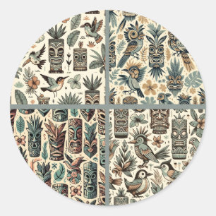 Adesivo Máscaras e Pássaros Tiki Tropicais Vintage Verde C