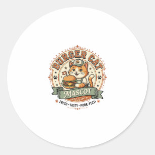 Adesivo Mascote Gato Hambúrguer Gato Comida Rápida Mascote