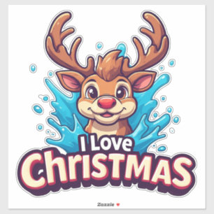 Adesivo Mascote Rena Fofa Com Texto 'Eu Amo Natal'