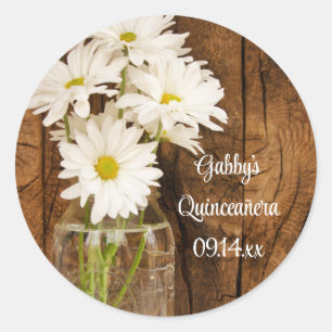 Adesivo Mason Jar e White Daisies Quinceañera Favor Tag