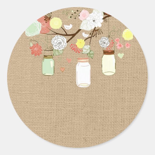Adesivo Mason Jars no Faux Burlap Sticker (Frente)