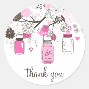 Adesivo Mason Jars Rosa Quente Obrigado Sticker