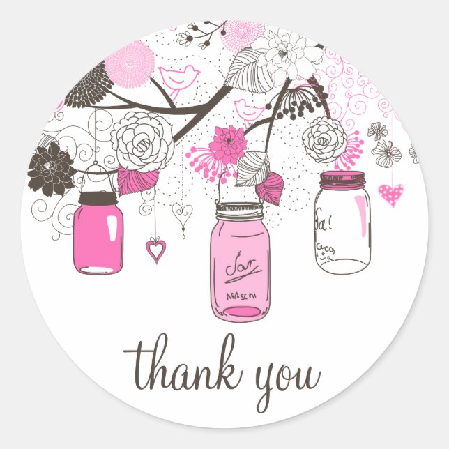 Adesivo Mason Jars Rosa Quente Obrigado Sticker (Frente)