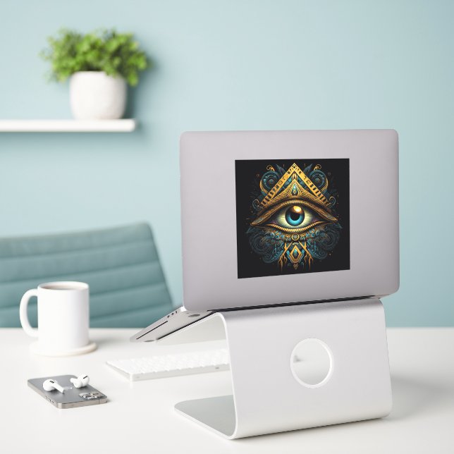 Adesivo Masonic All Observing (Laptop na mesa)