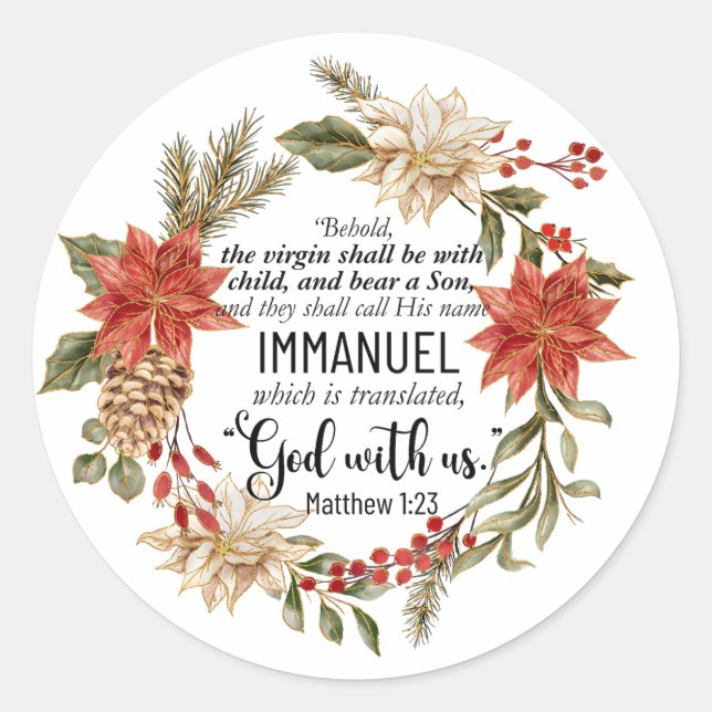 Adesivo Mateus 1:23 Immanuel Deus conosco Natal Floral (Frente)