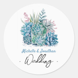Adesivo matrimônio aquarela de plantas suculentas