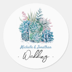 Adesivo matrimônio aquarela de plantas suculentas