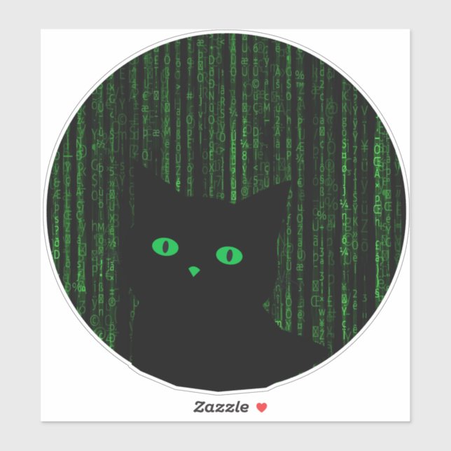 Adesivo matrix cat, the matrix rain code, binary code (Folha)