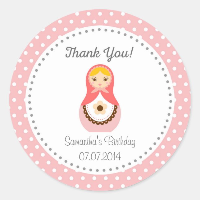 Adesivo Matryoshka Doll Birthday Obrigado Sticker (Frente)