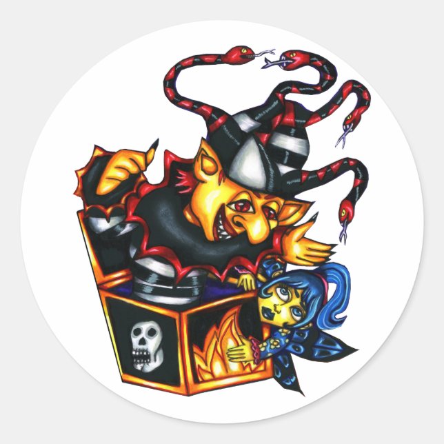 Adesivo Mau Jack In Box e fada Gótico Fantasia art (Frente)