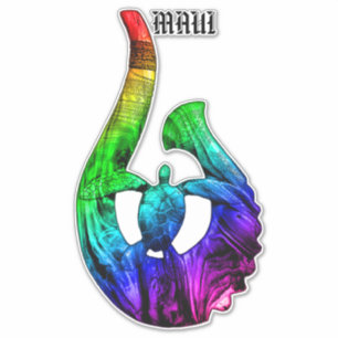 Adesivo Maui Honu Tribal Hook Neon Rainbow
