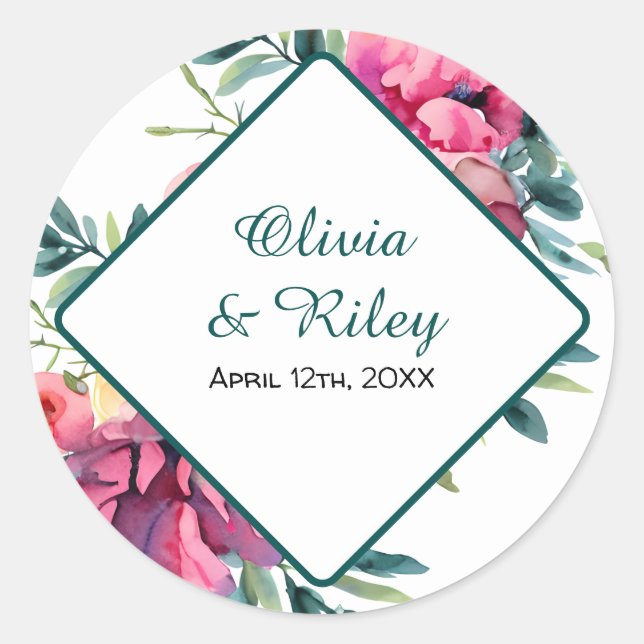 Adesivo Mauve e Burgundy Floral Wedding RSVP (Frente)