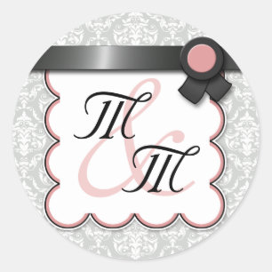 Adesivo Mauve & Gray Damask Double Monogram Stickers