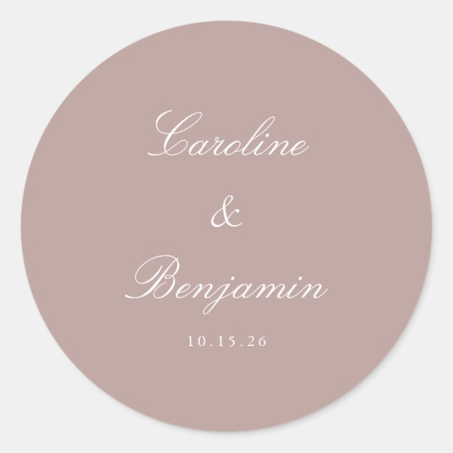 Adesivo Mauve Personalizada de Casamento Elegante de Scrip (Frente)