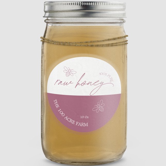 Adesivo Mauve & White Modern Apiary Raw Honey Honey (Criador carregado)