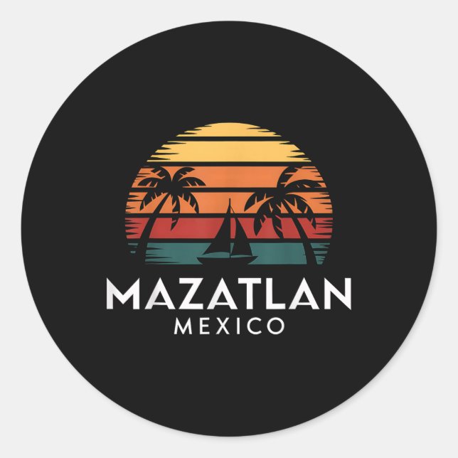 Adesivo Mazatlan Mexico Retro Sunset Sailboat Vacation Sou (Frente)