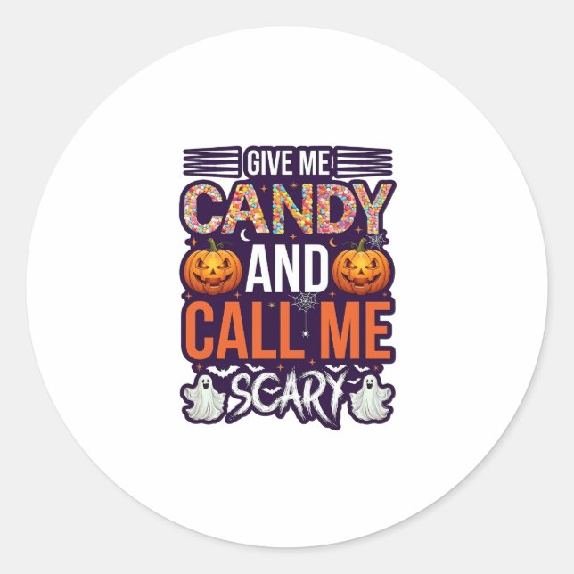 Adesivo Me Dê Doces Chamada Assustadora Abóbora de Hallowe (Frente)
