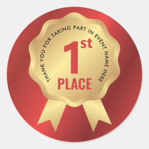 Adesivo Medalha de Primeiro Lugar Prêmio Vermelho e Dourad