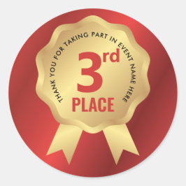 Adesivo Medalha de Terceiro Lugar Prêmio Vermelho e Dourad