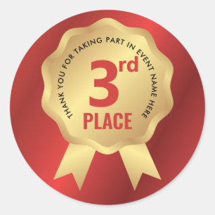Adesivo Medalha de Terceiro Lugar Prêmio Vermelho e Dourad