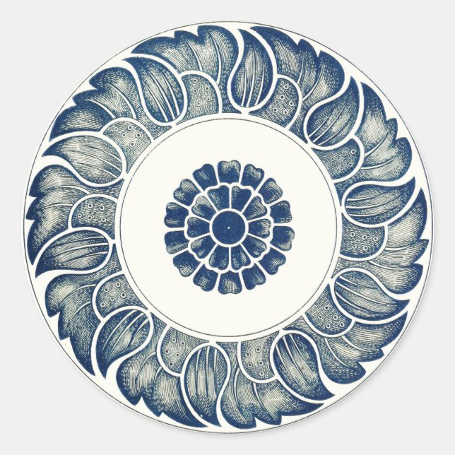 Adesivo Medalhão Chinês: Chinoiserie Azul Índigo (Frente)