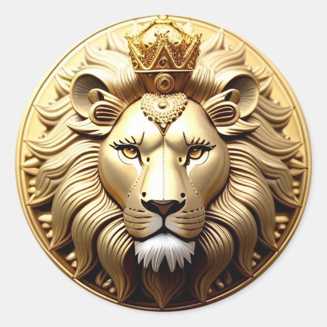 Adesivo Medalhão do Leão Dourado Com Coroa (Frente)