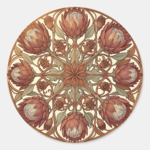 Adesivo Medalhão Floral de Terracota Protea em Art Nouveau