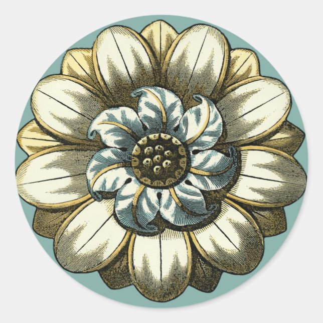 Adesivo Medalhão Floral ornamentado sobre fundo azul claro (Frente)
