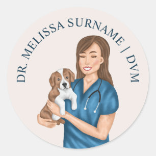 Adesivo Médica Veterinária Mulher Veterinária Com Um Cacho