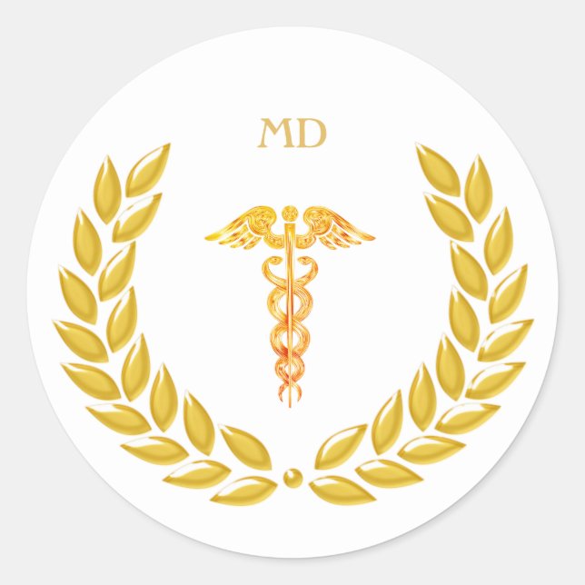 Adesivo Médico do Monograma e Ouro Caduceus (Frente)