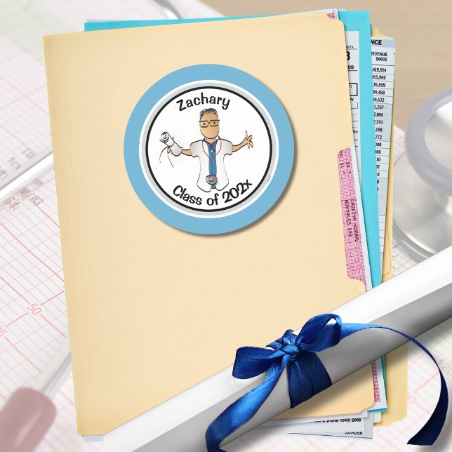 Adesivo Médico Étnico Doutor PA Funny Blue Graduação (Criador carregado)