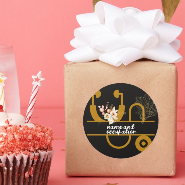 Adesivo Médico Floral Nome de enfermeiro e profissão moder (Festa)